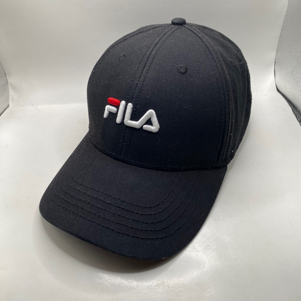 FILA Fila Embroidered Logo Dad Hat Cap Unisex OSFM Black Cotton Strapback Retro